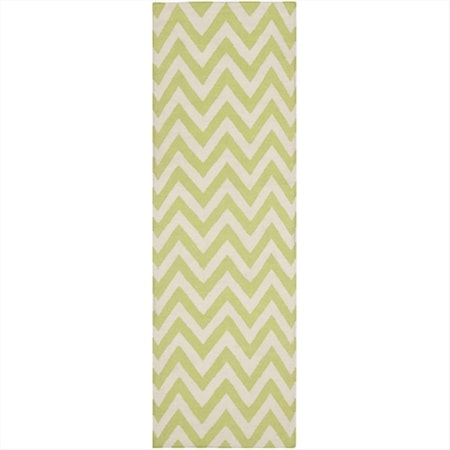 Safavieh 2 Ft. -6 In. X 8 Ft. Runner Contemporary Dhurries- Green And Ivory- Flatweave Rug DHU557A-28